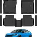 Floor Mats for Honda Civic 2022-2026 Gas Sedan(2nd Row w/o USB Port) & 2026 Sedan Hatchback Si Hybrid TPE Floor Liners Fit for Civic 1st & 2nd Row & Door Sill Guards Anti-Slip Full Set Car Mats