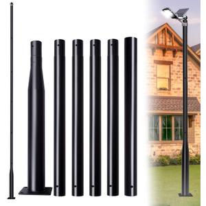 20Ft Tall Street Light Pole for Outside, Galvanized Steel Solar Street Lamp Post Perfect for Outdoor Lights Exterior Backyard Camera Porch Parking Lot with Mounting Rebar Cage(Black)