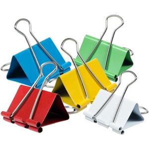 1InTheOffice Large Binder Clips Colored, 2" Size with 1" Capacity -12 Clips