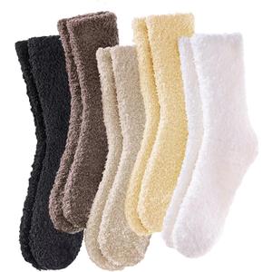VoJoPi 5 Pairs Fuzzy Socks for Women - Microfiber Super Soft Fluffy Warm Winter Home Bed Cute Sleeping Cozy Socks, US 5-10 (01-black/Brown/Khaki/Yellow/White)