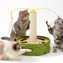 Cat Nail File Enrichment Box with Scratching Post, Sandpaper Scratcher Base, Interactive Cat Scratch Puzzle Box with Rotating Teaser & Bell Balls for Indoor Cats