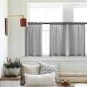 Light Grey Linen Half Kitchen Curtains 36 Inch Length Sets of 2 Rod Pocket Boho Cafe Short Gray Drapes for Windows Semi Sheer Light Filtering Curtains for Bathroom Basement RV Camper Laundry 26x36