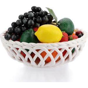 OwnMy Ceramic Fruit Bowl for Kitchen Counter, Decorative Round Ceramic Fruit Basket for Fridge and Home Decors, Large White Fruit Bowl Holder for Kitchen Countertop (10 Inch)