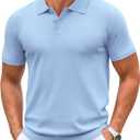 COOFANDY Mens Knit Polo Shirts Casual Short Sleeve Button Down Polo Shirt Classic Golf Shirts (Blue, M)