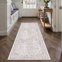 Gray Runner Rug 2x6 Hallway Machine Washable Kitchen Vintage Distressed Non Slip Long Carpet Indoor Grey Retro Floral Bedroom Accent Throw Rug for Bathroom Office Laundry Dining Living Room