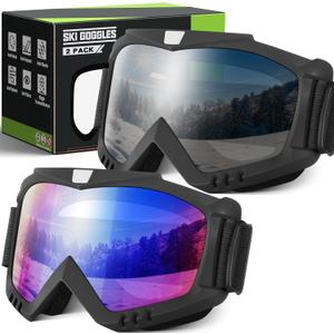 Ski Goggles Men Women, Snowboard Goggles UV Protection Anti Fog OTG Snow Goggles for Snowmobile Skiing Skating (2 Pack, 02.black Frame Multicolor Lenses/Black Frame Gray Lenses)