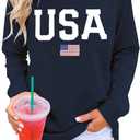 Dressmine Womens Casual Long Sleeve Graphic Tee Shirts Crew Neck Sweatshirts Pullover Tops for Women (Large, 01 Navy Blue Usa Printed)