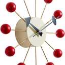 SHISEDECO Mid Century Painted Solid Wood Non Ticking Decorative Modern Silent Wall Clocks Retro Design for Home, Kitchen, Living Room, Office etc.,(Ball Clock in Red)