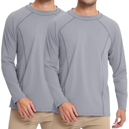 Bombrooster 2 Pack UPF 50+ Mens Swim Shirt Long Sleeve Rash Guard – Moisture Wicking, Cooling Nylon for Sun Protection & Outdoor Activities Light Gray pack of 2 (L/XL)