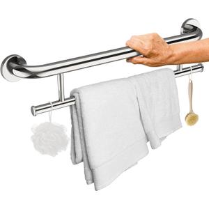 Polished Chrome Grab Bar 24 Inch w/Towel Holder, iHansee Stainless Steel Towel Rack Shower Support Balanced Support Handle, Wall Mount Safety Handrail Grab Rail for Elderly Senior Handicap Disabled