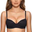 DOBREVA Women's Push Up Bra No Underwire Comfortable Wireless Bras Padded Plunge (34C, Black)