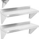 Stainless Steel Shelf 12" x 24" - 2 PCS, 250 LBS Commercial Wall Mount Floating Shelves with Safety Edges, for Kitchen, Restaurant, and Home Laundry Room