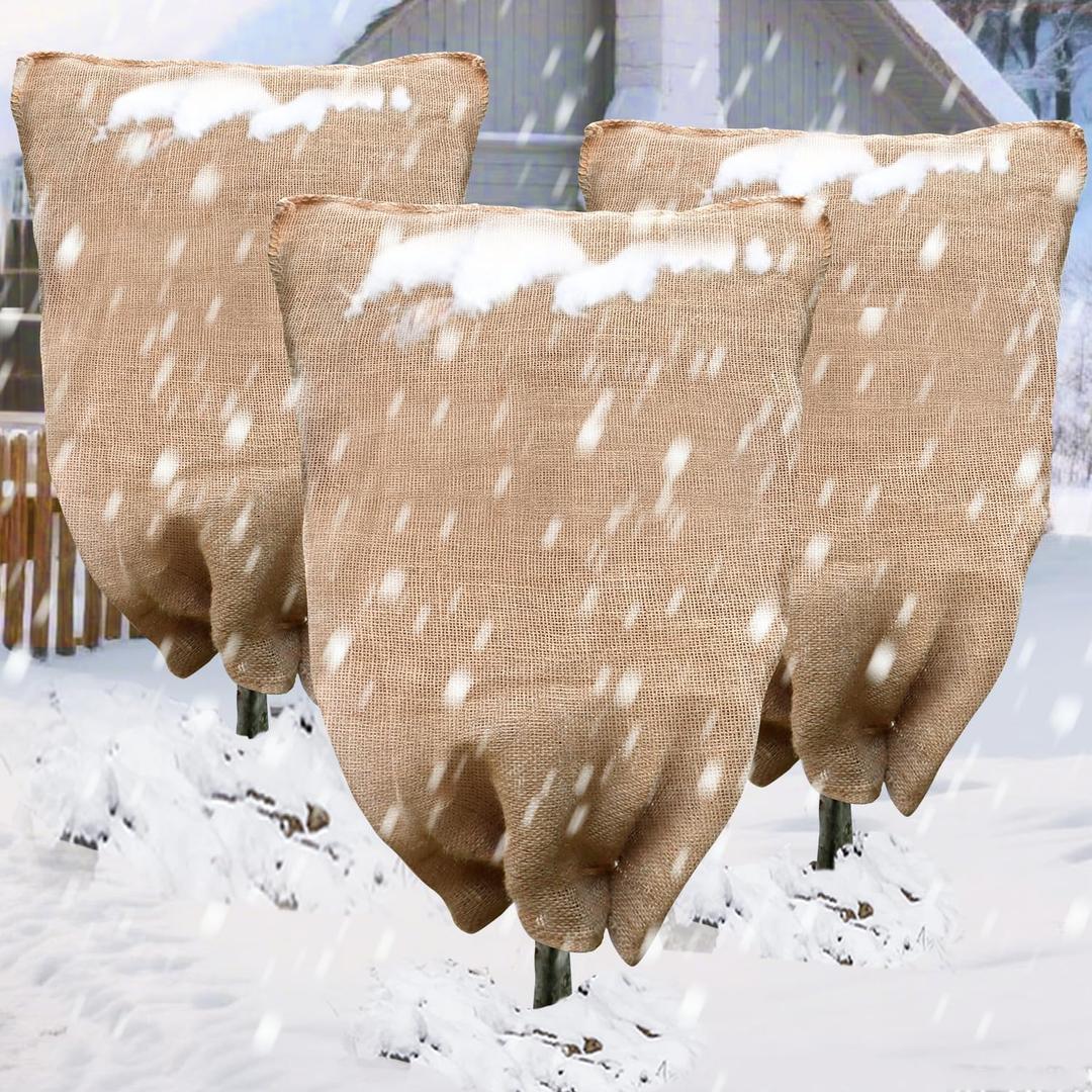 3PCs Burlap Fabric Plant Bags - 24 X 40 Inch Winter Plant Cover Freeze Protection, Reusable Burlap Sacks Plant Frost Cloth for Outdoor Plants, Cold Weather Tree Wrap for Trees, Bushes & Garden