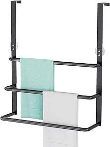 Over The Door Towel Rack, 304 Stainless Steel Towel Rack, 3 Tier Towel Bar for Hanging Towels, 16 Inch Over Door Towel Storage Holder for Bathroom, Matte Black