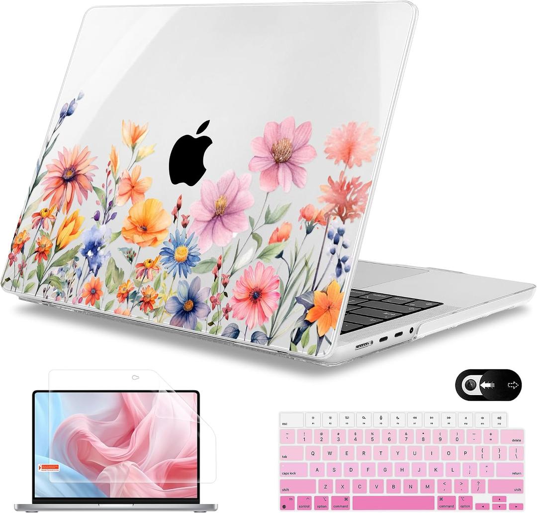 Mektron Case for M5 MacBook Pro 14 inch 2026 Model A3427 A3426 Fit 2025-2021 Model A3434 A3112 M4 A3112 A3401 A3185 M3 A2918 A2992 M2 A2779 M1 A2442 Pro/Max Cover for MacBook Pro 14", Floral P165