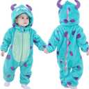 Unisex Baby Flannel Romper Animal Onesie Costume Hooded Cartoon Outfit (80(5-11M), Horns)
