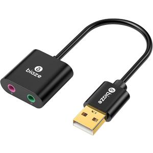 USB to 3.5mm Jack Audio Adapter External Sound Card with 3.5mm Headphone and Microphone TRS Jack to USB Compatible with Windows, Laptops, Desktops Windows, MAC, Linux, PC, PS5, PS4