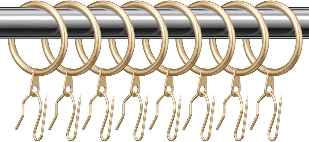 Hotop 30 Pcs Metal Drapery Curtain Rings 0.98/1.26/1.65 inch Interior Diameter and 30 Pcs Hanging Curtain Drapery Pin Hooks for Window Door Shower(Champagne Gold,42mm)