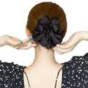 Women Hair Clip, Professional Hair Bun Cover, Barrettes Net Snood Hairnet 3D Bow Bow-knot Decor Hair Clip HairnetBlack