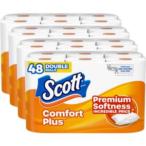 Scott ComfortPlus Toilet Paper, 48 Double Rolls, 231 Sheets per Roll, Septic-Safe, 1-Ply Toilet Tissue