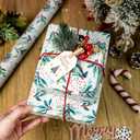 Retrify White Wrapping Paper Roll - Cute Red Berry and Green Leaves Mini Roll Foil Gift Wrap Paper for Christmas Holiday Festive Decoration - 17 Inches x 32.8 Feet