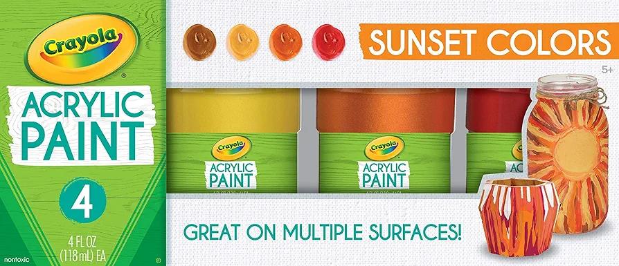 Crayola Paint Set in Sunset Colors, Multi-Surface Craft Paints, Painting Supplies, 4 Count