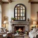 Arched Window Mirrors for Wall, Wooden Rustic Farmhouse Mirror for Wall Decor 26 x 38 Black, Decorative Wall Mirror Arch for Living Room, Bedroom, Bathroom, Fireplace, Farmhouse