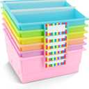6 Pack Picture Book Bin with Dividers Classroom Library Book Bin Large Plastic Books Holders with Labels for Classroom Library Magazines Storage Organizer 13.5 x 13.5 x 7.75 in(Candy)