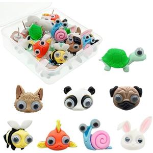 WINFA Fun Animals Push Pins, Cute Thumb Tacks Pushpins for Bulletin Board Thumbtacks Map Pin Puppy Fish Bee Snail Turtle Cat Panda Rabbit Decorative Tack Corkboard Classroom Office Home Decor