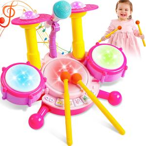 Kids Drum Set for Toddlers 1-3 Musical Baby Girl Toys for 1 Year Old Girl Gifts Educational Microphone Instruments Toys 12-18 Months Toddler Toys Age 1-2 Birthday Gifts Presents for 6 9 12 Months
