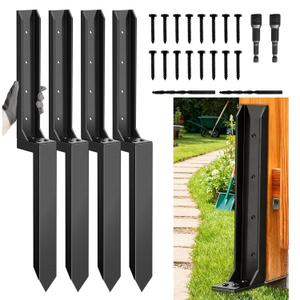 4PCS Fence Post Repair Kit, Heavy Duty Fence Post Anchor Quick Fix for Broken/Leaning Wooden Fence, Easy to Install, Black