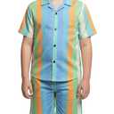 OPTRANEST Inc Baby Boys Colorful Striped Summer Outfit Set Soft Twill Shirt & Matching Shorts | Casual Clothing Set for Toddlers & Kids (1-2 Years) (Green)