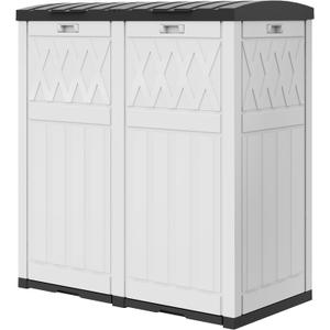 DWVO 76 Gallon Garbage Dual Can, Resin Outdoor Trash Can with Tiered Lid and Drip Tray, Waterproof Trash Bin for Patio, Kitchen, Backyard(Grayish-White)