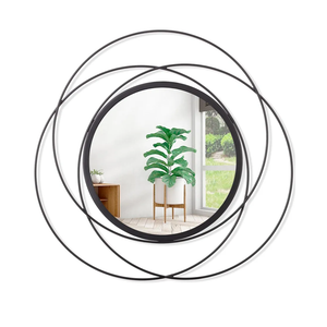 Mirrors Wall Decor Iron Frame Round Art Wall Mirrors Home Decoration Hanging Mirrors for Living Room Bedroom Bathroom Entryway Black 16"