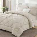 CozyLux Queen Comforter Set Beige - Bed in a Bag Queen Size 7 Pieces, Luxury Soft Bed Set for All Seasons, Bedding Set with Down Alternative Comforter, Sheets, Pillowcases & Shams