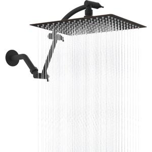 Hibbent All Metal Rain Shower Head, 12'' High Pressure Rainfall Showerhead with 16" Shower Head Extension Arm, Brass Adjustable Shower Arm Extender, Waterfall fixed Showerheads, Oil Rubbed Bronze