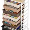 8 Drawer Rolling Storage Cart with Wooden Tabletop, Plastic Drawer Organizer Cart with Lockable Wheels, Mobile Utility Cart for Home, Office, Classroom, Craft Room, Dorm & Bathroom, 13"D x 16"W x 32"H