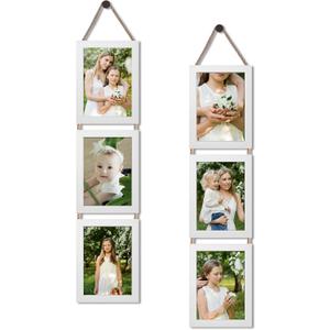 QUTREY 5x7 Collage Picture Frames White, 6 Openings Vertical 5 x 7 Hanging Photo Frames Display 5 by 7 inch Pictures for Wall Decor, 2 Pack