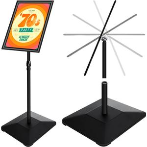 11"x17" Pedestal Poster Sign Holder Stand with Heavy Duty Solid Steel Base, Adjustable Floor Standing Sign Holder for Vertical and Horizontal View Sign Super Stable Displayed Stands, Black