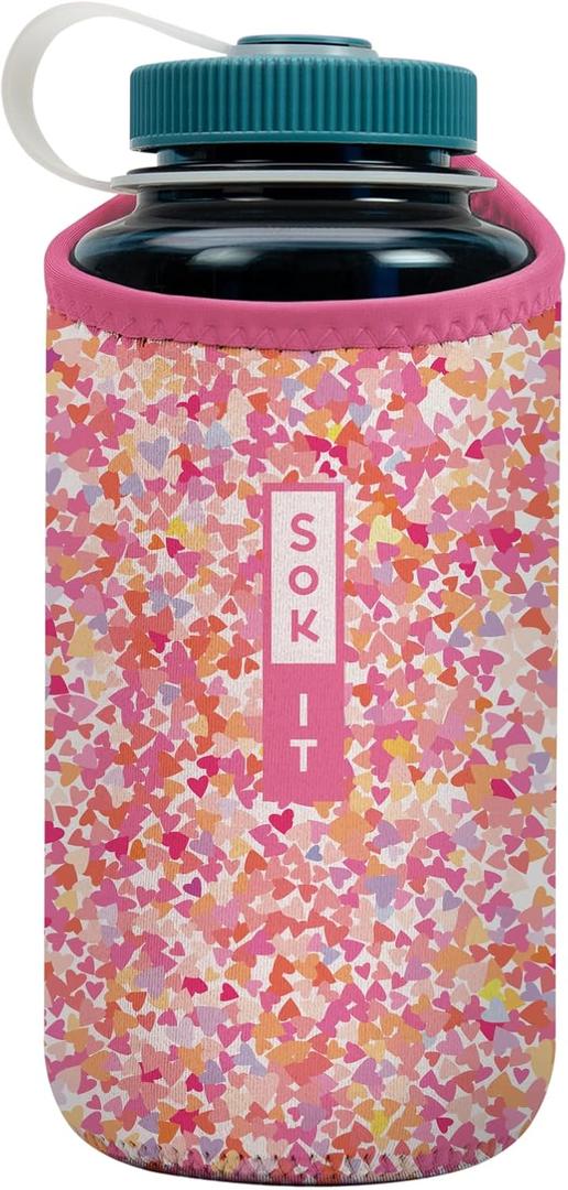 Sok It BotlSok Water Bottle Sleeve Insulated Neoprene Cover (Floral Hearts, Fits 32oz Nalgene)
