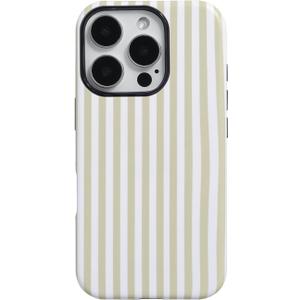 Fycyko Compatible with iPhone 16 Pro Case Striped Cute Aesthetic Phone Case Shockproof TPU Hard PC Protective Cover for iPhone 16 Pro-White
