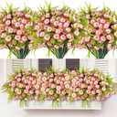 Artificial Flowers for Outdoors 12 Bundles Pink Artificial Petunias Fake Flowers UV Resistant Shrubs Plants with Fern for Indoor Outside Hanging Planters Home Garden Spring Decorations
