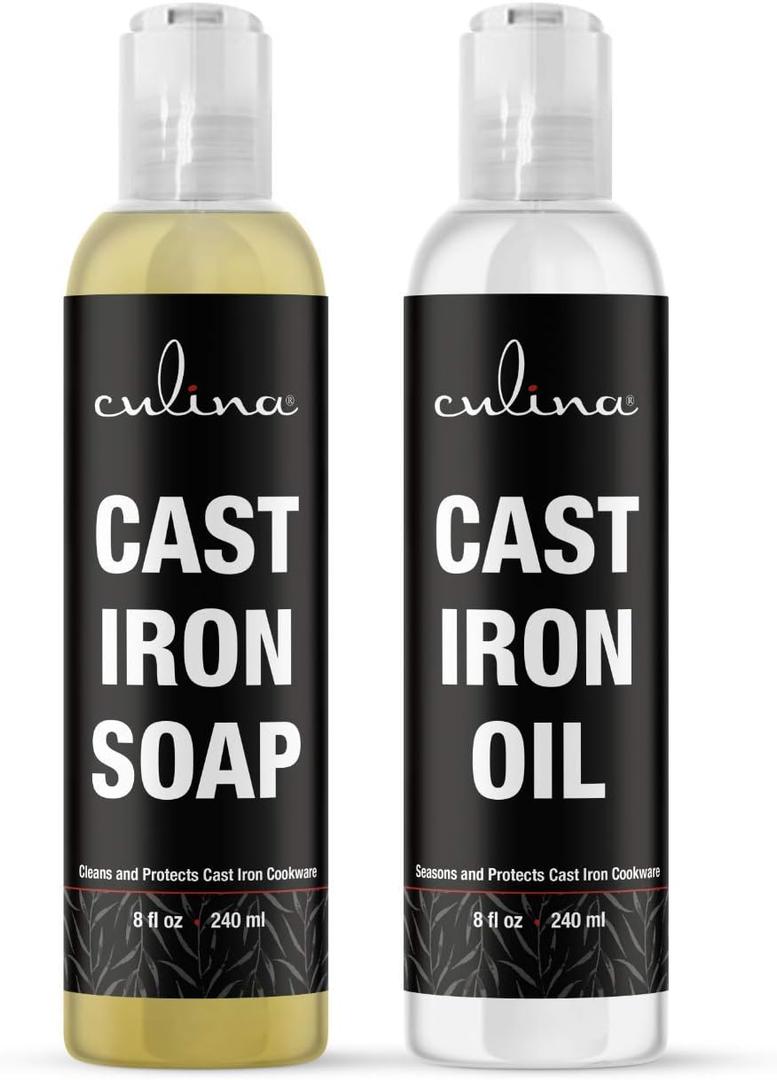Cast-Iron Cleaning Kit, A Cleanser and Cleaner 8 oz Bundled with Cast-Iron Conditioner Oil 8 oz by Culina Kosher Certified