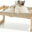 FUKUMARU Dog Bed, Large Breathable Elevated Cat Hammock, Wooden Cat Beds for Outdoor and Indoor, 21 Inch Raised Pet Beds Suitable for Cats, Puppy, Bunny and Small Animal