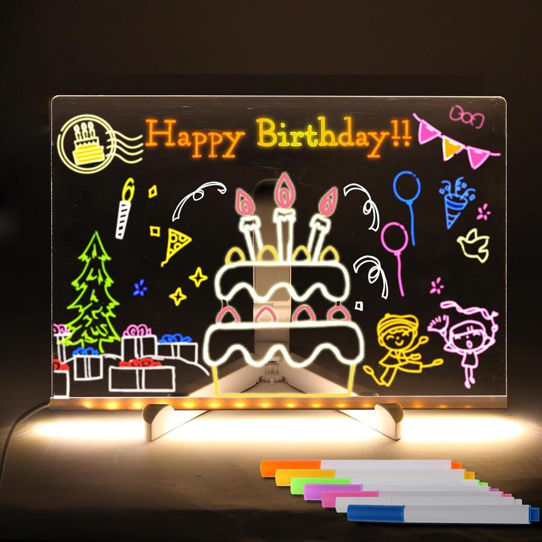 LED Note Board with 7 Colors, Lumi Dry Erase Board with Light, Light-Up Message Note Board with Stand as Night Light for Room/Store/Office/Festival/Gift,12" x 8"