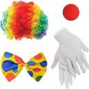 UUYYEO 4 Pcs Clown Costume Set Rainbow Clown Wig Red Nose Bow Tie Gloves Clown Dress Up Accessories Halloween Accessories