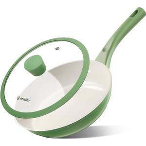 Ceramic Nonstick Frying Pan Skillet with Lid, 9.5 inch egg pan,Healthy Non Toxic Chef Pan,Induction Compatible Egg Omelet Skillet with Heat Resistant Handle, PFOA Free