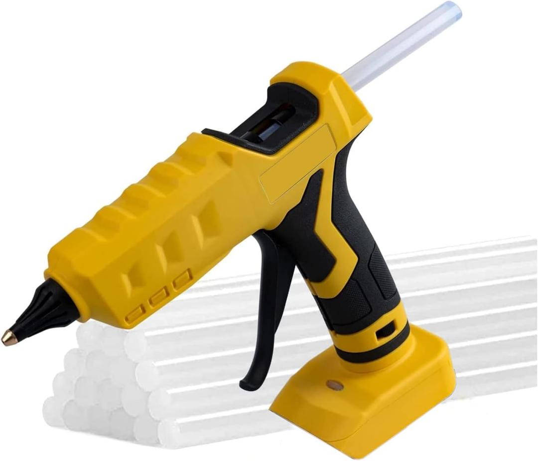 100W Cordless Hot Glue Gun Compatible with Dewalt 20V 60V Battery (Tool Only) High Temp Electric Power Glue Gun with 20PCS Full Size Glue Sticks for Arts Crafts DIY Festival Decor School Home Repair (Yellow & Black)