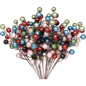 HOHOTIME 24 Pack Artificial Berry Stems Branches, Christmas Faux Holly Colorful Berries Branches Ornaments for Christmas Tree Wreath DIY Craft Decorations Holiday Home Decor(Colorful)