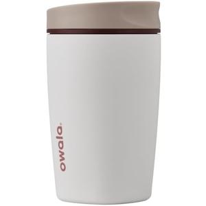 Owala SmoothSip Slider Insulated Stainless Steel Coffee Tumbler, Reusable Iced Coffee Cup, Hot Coffee Travel Mug, BPA Free 12 oz, Tan/White (Vanilla Bean)